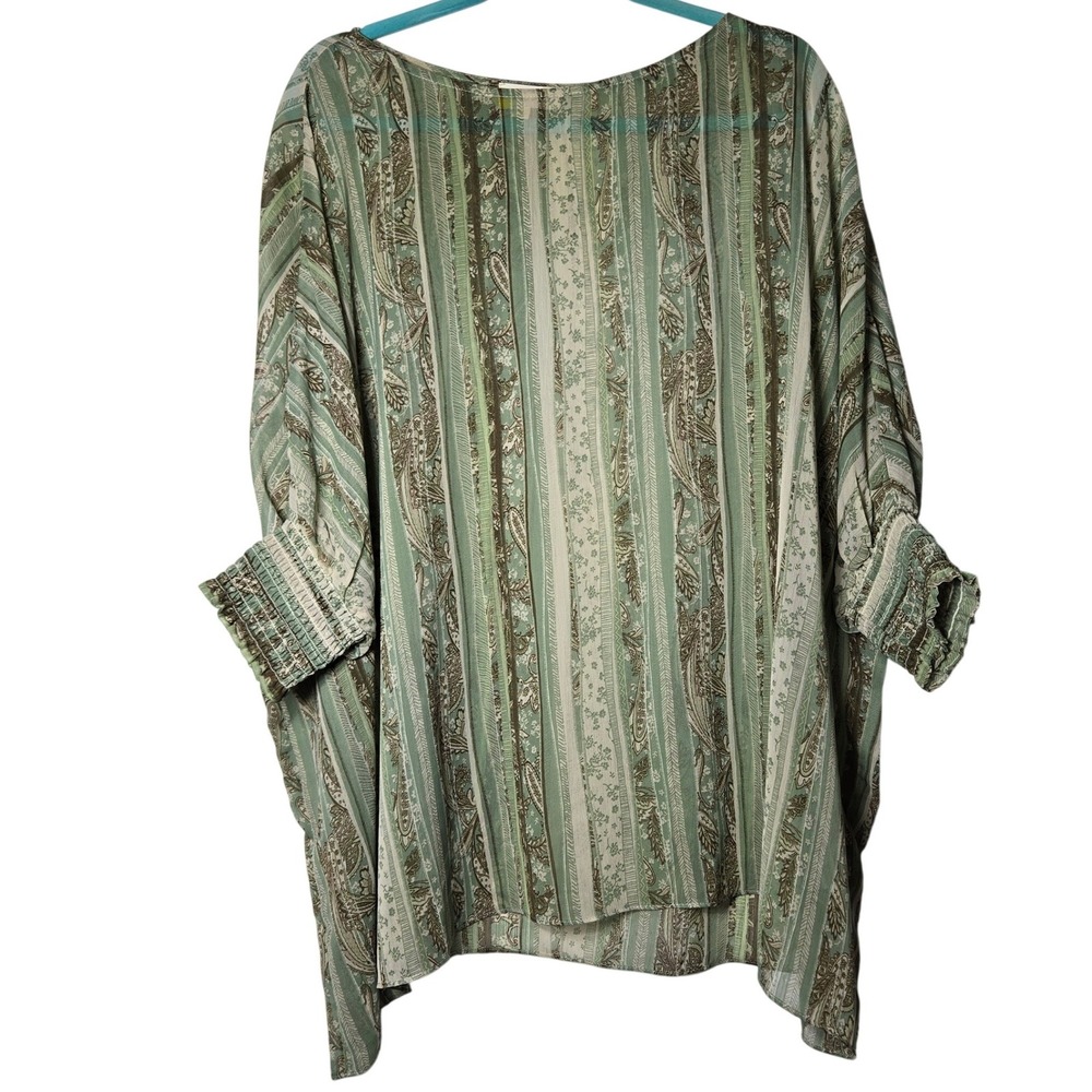 Oddi Paisley Smocked Cuff Dolman Top Plus 2XL Boho Cottage Earthy Festival Flowy